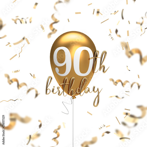 Wall Mural Happy 90th birthday gold balloon greeting background