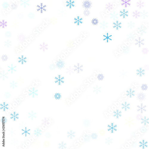 Falling down snow confetti, snowflake vector border. Festive winter, Christmas, New Year sale background. Cold weather, winter storm, scatter texture. Hipster snowfall falling snowflakes cool confetti