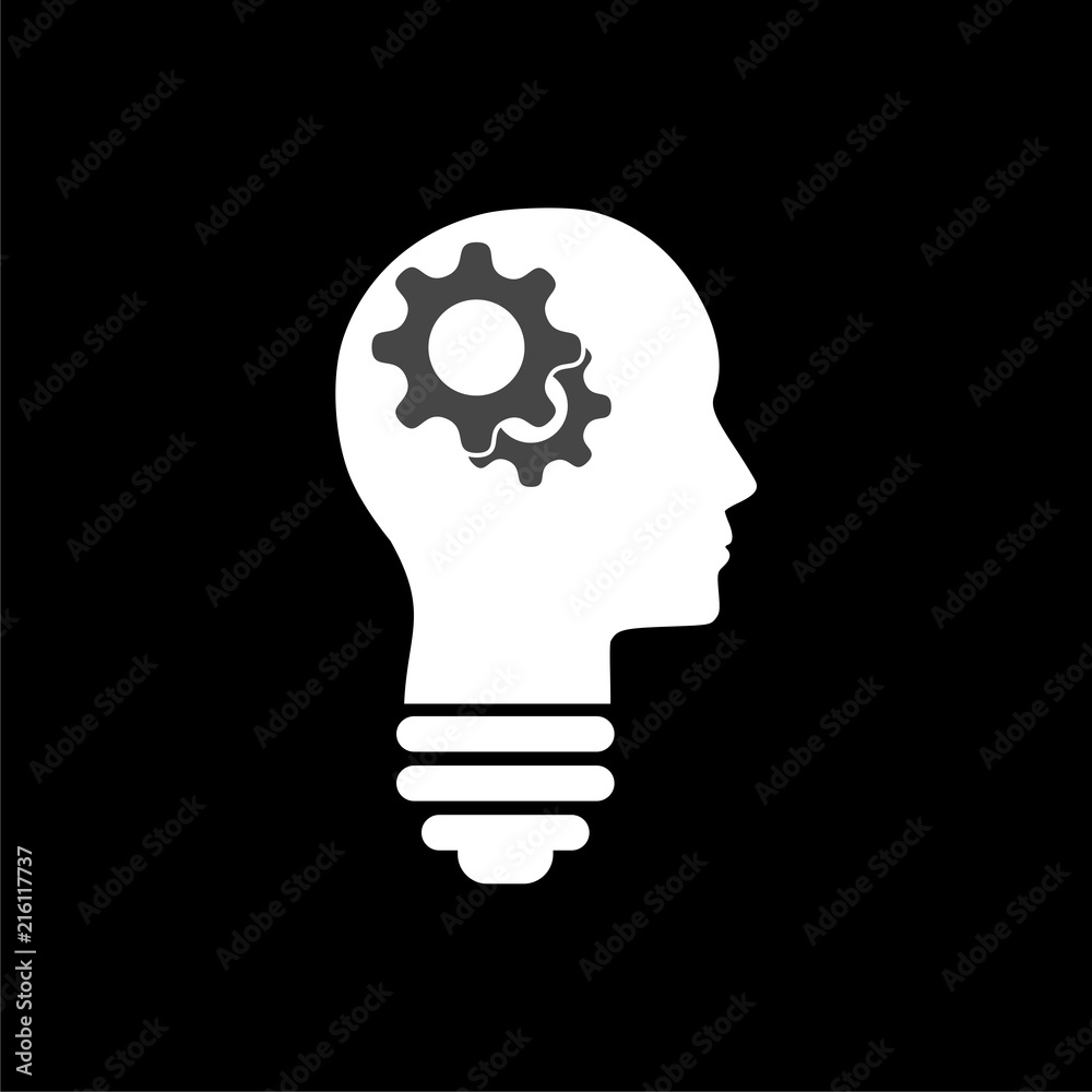 Light bulb icon, human head, gears icon Light bulb icon, human head, gears icon