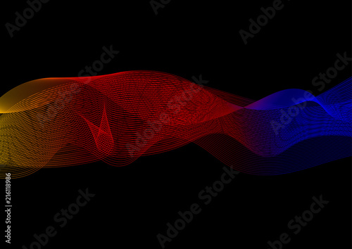 abstract colorful spectrum gradient line wave on dark black background - vector illustration
