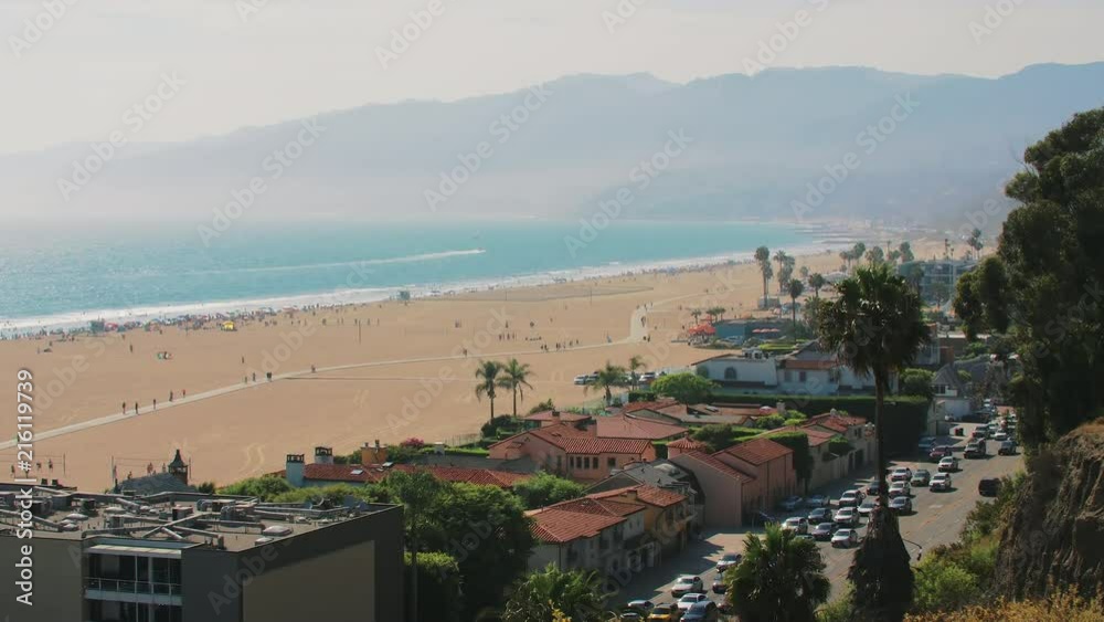View of Santa Monica Beach with the mountains in the background View of Santa Monica Beach with the mountains in the background