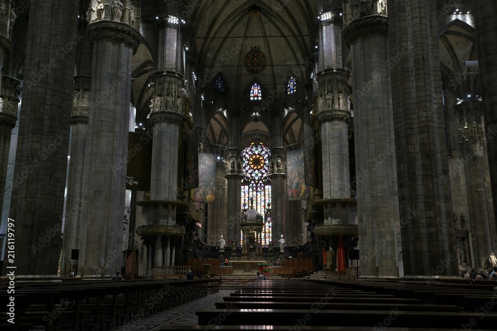 Milan,Italy-July 24, 2018: Interior of Duomo, Milan gothic cathedral