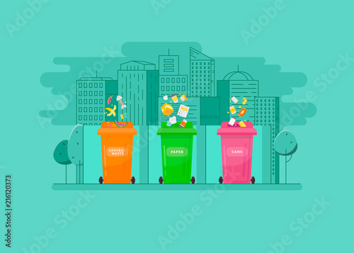Ecologic concept trash sorting into the containers