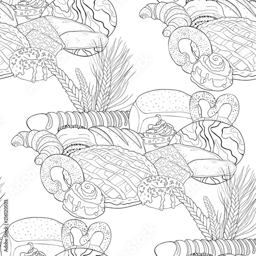 seamless pattern bakery products in the assortment. illustration