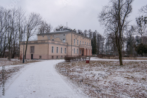 Palace under the snow, winter in Poland