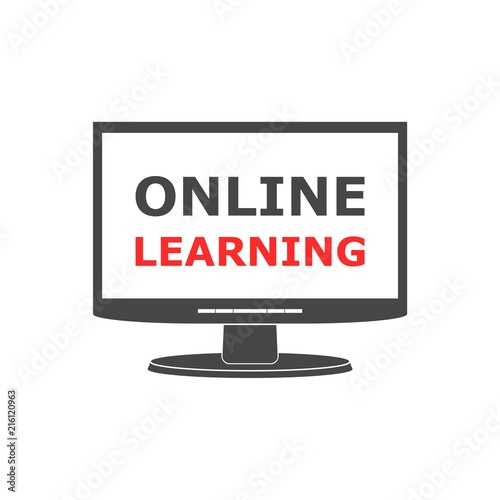 Online learning text written on monitor