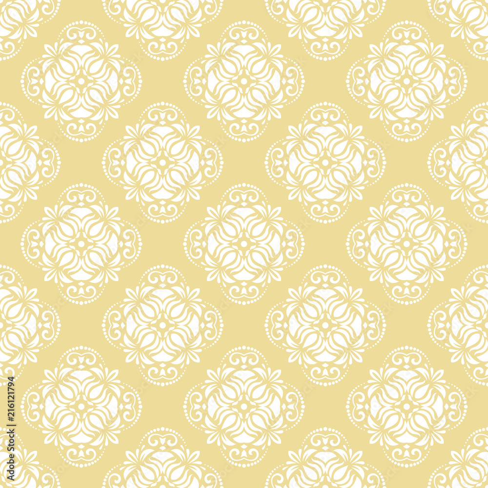 Seamless yellow and white ornament. Modern background. Geometric modern pattern