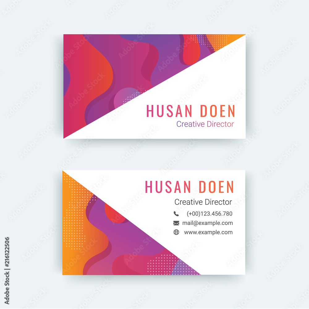 Modern business card with geometric shape and memphis style texture vector illustrations