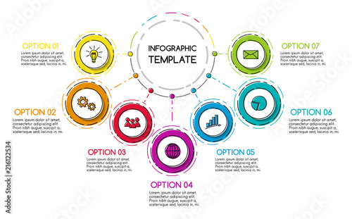 Business infograph with round hand drawn icons.  Vector.