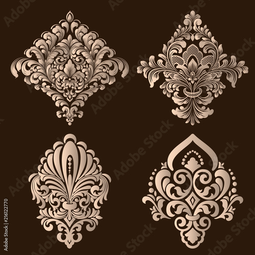 Vector set of damask ornamental elements. Elegant floral abstract elements for design. Perfect for invitations, cards etc.