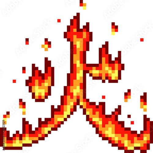 vector pixel art kanji fire