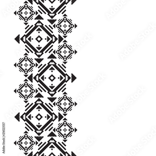 Tribal card in american indian style. Seamless border for design. Ethnic tiled ornament on white background. Navajo pixel tiles. Tattoo belt. Totemic pole.