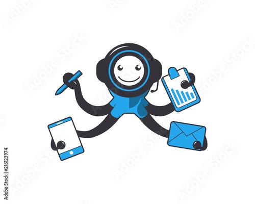 octopus multitasking cartoon character design