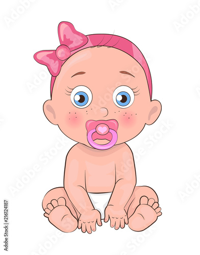 Newborn Girl Toddler Pacifier in Mouth and Diapers