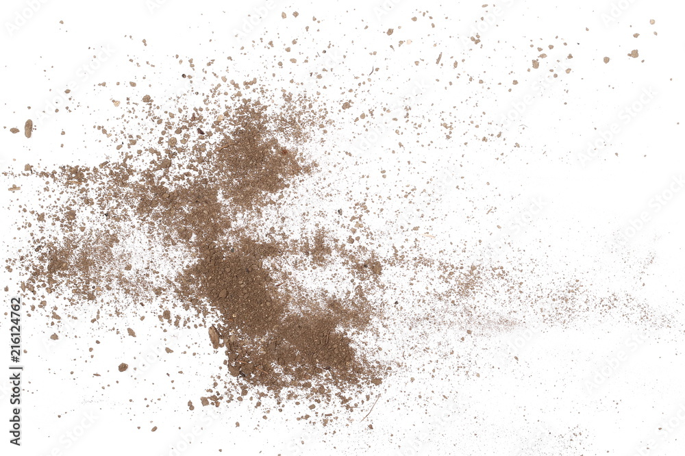 Dirt, soil pile isolated on white background, top view Dirt, soil pile isolated on white background, top view