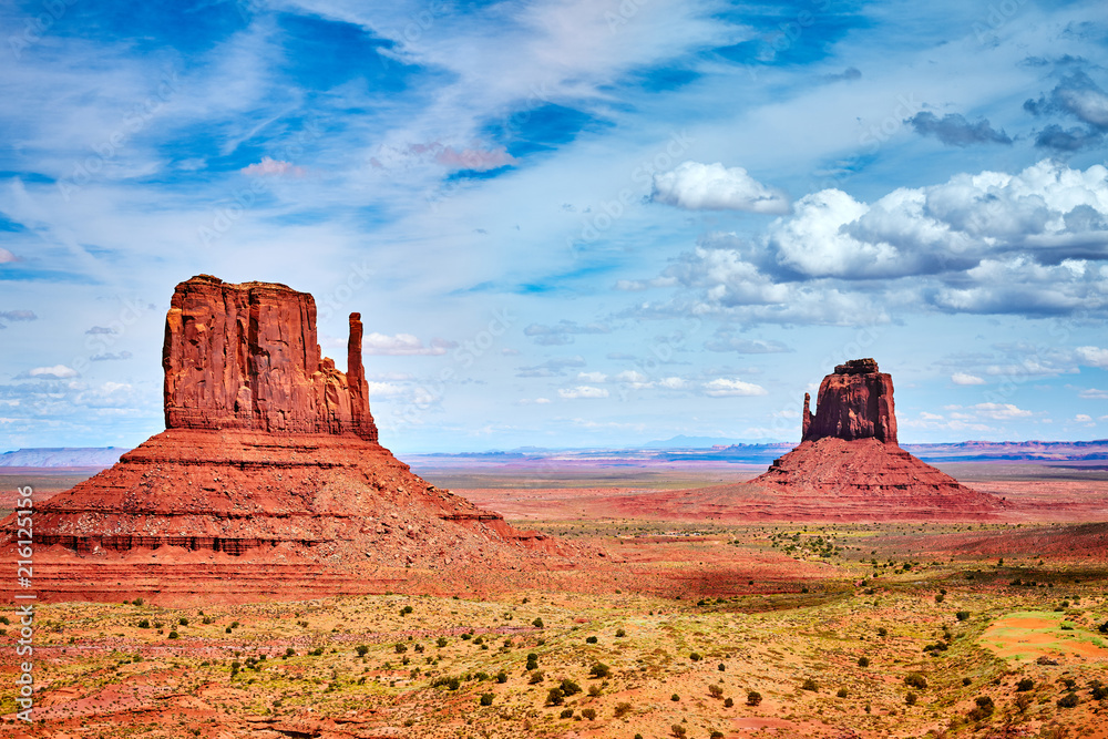 Iconic buttes in the Monument Valley, Arizona, USA.