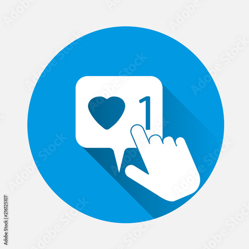 Laik, social activity vector icon. The hand presses on the likes  with a flat shadow. Layers grouped for easy editing illustration. For your design.