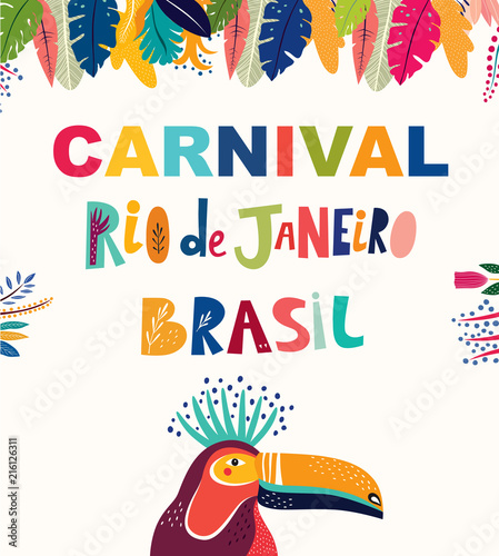 The card with text carnival in Rio de Janeiro