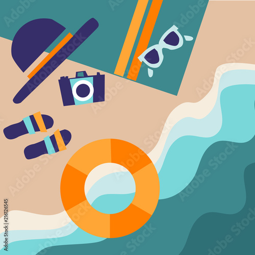 Summer sea beach background. Surf. Green turquoise curve line wave layer background with white space, vector