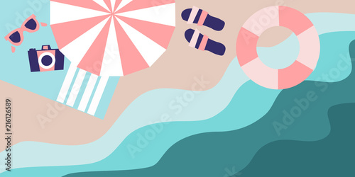 Summer sea beach background. Surf. Green turquoise curve line wave layer background with white space, vector