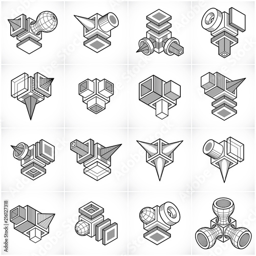Isometric abstract vector shapes set.