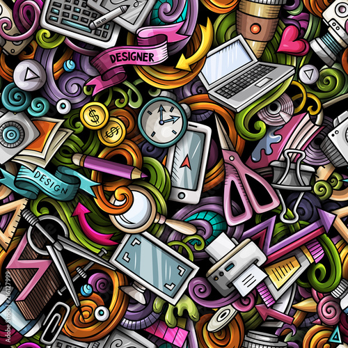 Cartoon cute doodles hand drawn Designer seamless pattern