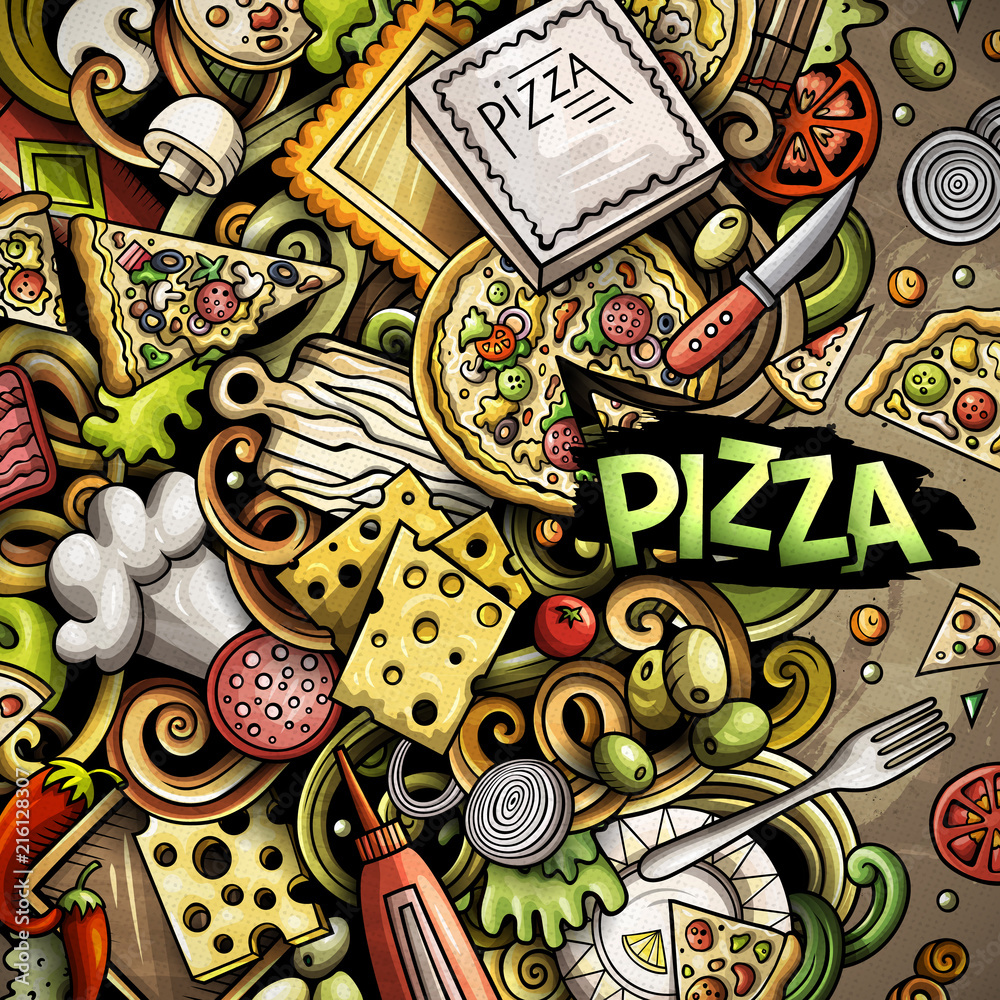 Fototapeta Cartoon vector doodles Pizza frame