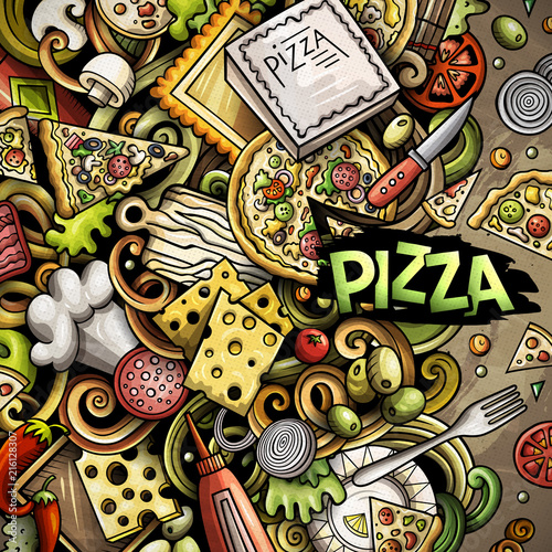 Cartoon vector doodles Pizza frame
