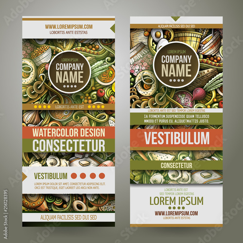 Cartoon vector doodles Russian food 2 horizontal banners