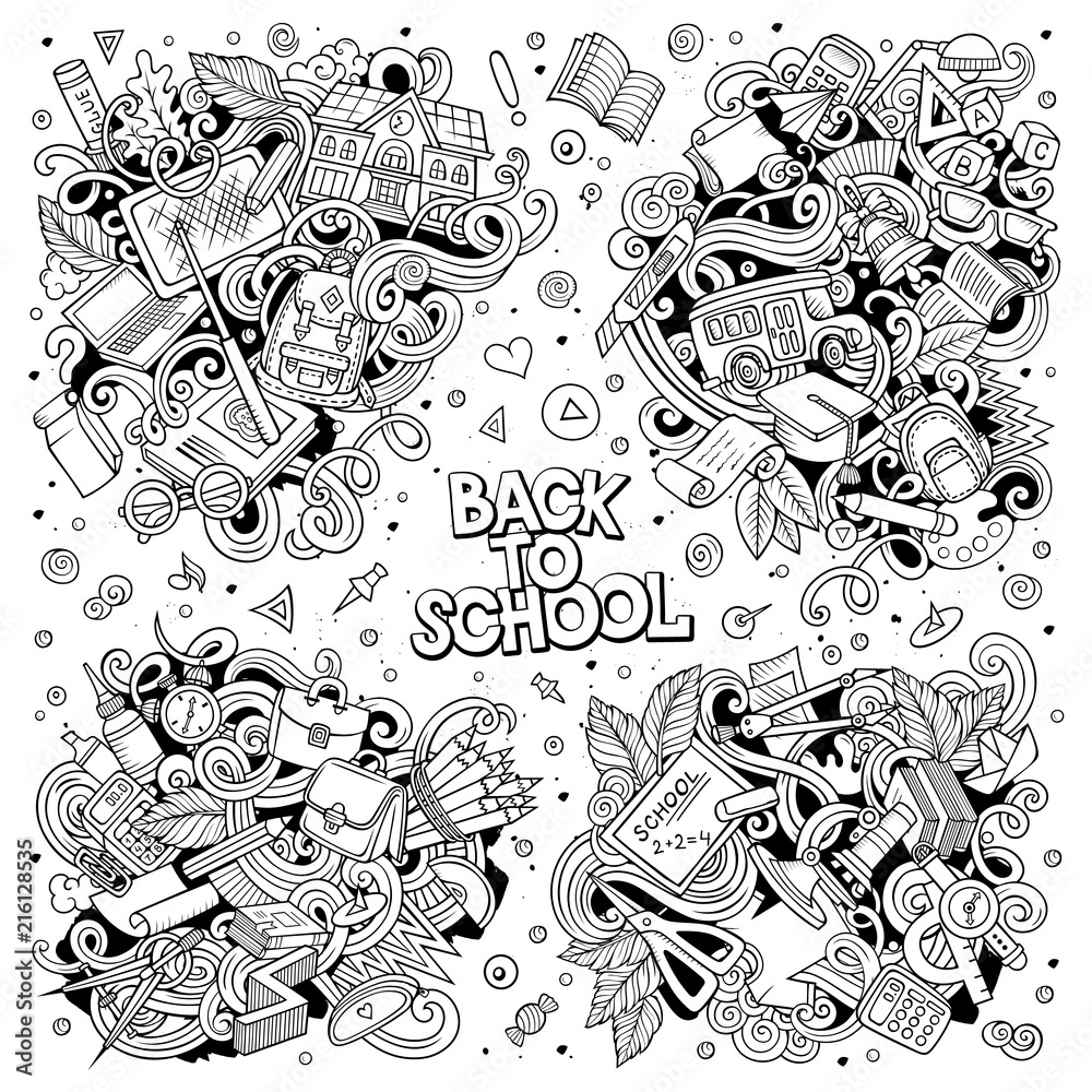 Vector set of Back to school combinations of objects and elements Stock ...