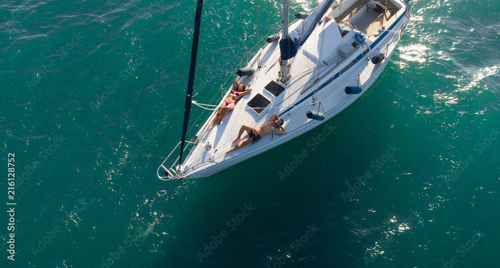 Couple on sailing boat