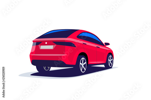 Flat vector illustration of an abstract modern red suv car. Back view. Isolated on white background.