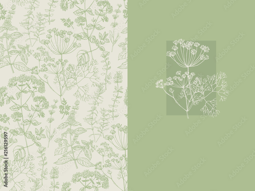 Elegant classic herbal seamless pattern - obrazy, fototapety, plakaty 