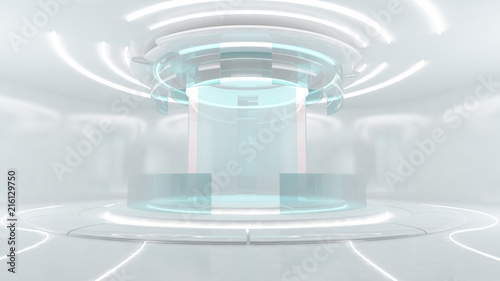 Futuristic white illustration and cyber punk sci-fi style and glass digital wall 3d rendering