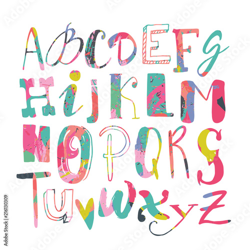 Vector Hand Drawn Funky Artistic and Creative Alphabet. Typeface. Modern brush calligraphy. Isolated on white background.