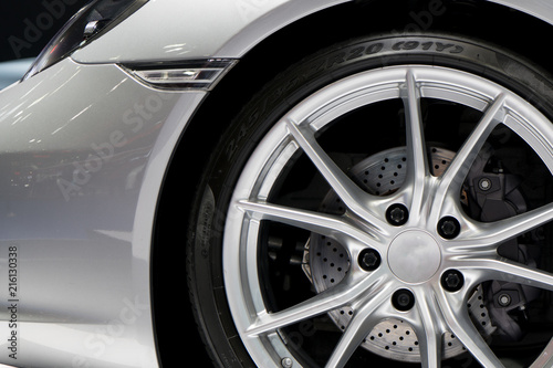 Detailing series. Clean super car disc-brake. Black rims from sports car.. © ake1150
