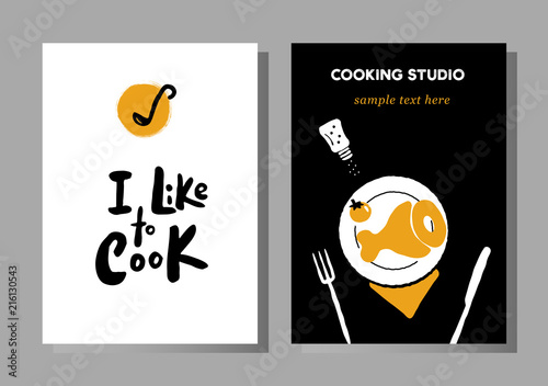 Set of posters for cooking masterclasses, food studio. photo