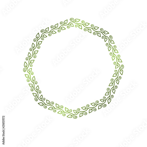 Vintage round frame created with ecology style natural ornament, green spring leaves. Heraldic Coat of Arms decorative emblem isolated vector illustration, eco friendly.