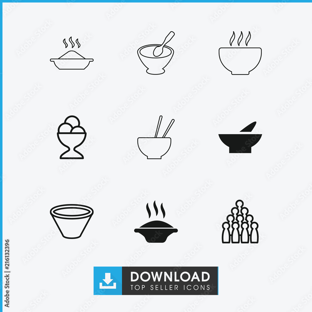 Collection of 9 bowl filled and outline icons