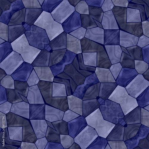 Seamless mosaic texture. Vector blue kaleidoscope background. Watercolor geometric pattern. Stained glass effect.
