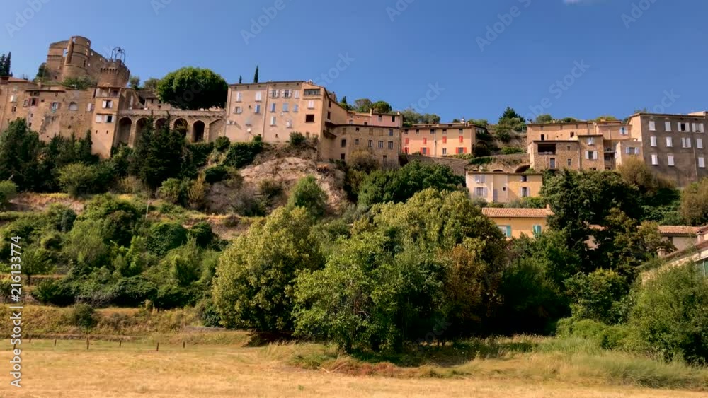 Panning the wall of a beautiful small town in the district of Drome, France. Panning the wall of a beautiful small town in the district of Drome, France.