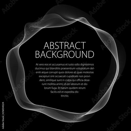 Round smooth linear frame of wavy lines. Vector abstract artistic beautiful background with copy space for text.  Isolated over black background.