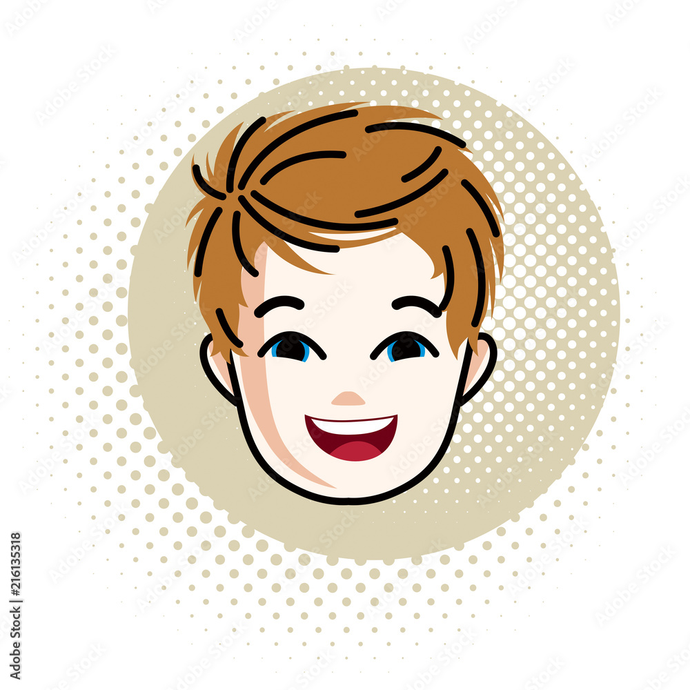 Cute boy face, human head. Vector redhead character, positive toddler face features. Cute boy face, human head. Vector redhead character, positive toddler face features.