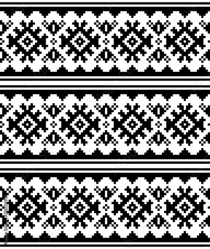 Winter or Christmas Scandinavian vector seamless pattern - Sami Lapland traditional embroidery style