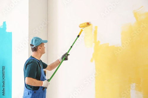 Male painter in uniform wor...