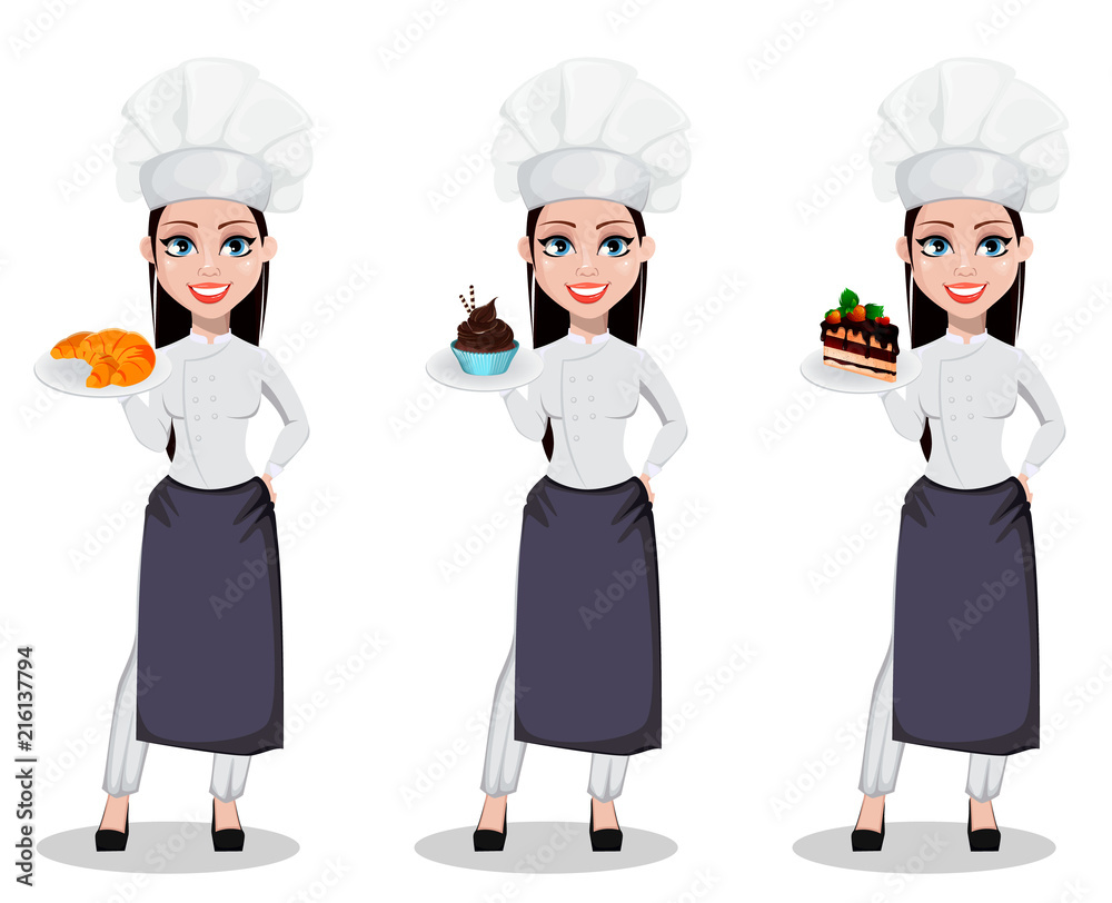 Beautiful baker woman in professional uniform Beautiful baker woman in professional uniform