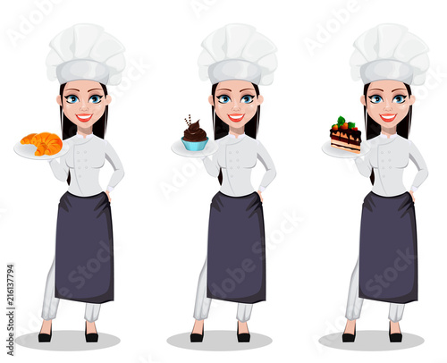 Beautiful baker woman in professional uniform