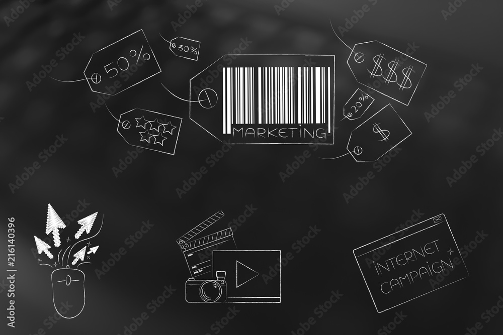 marketing price tag icons with clickrate social media content and ...