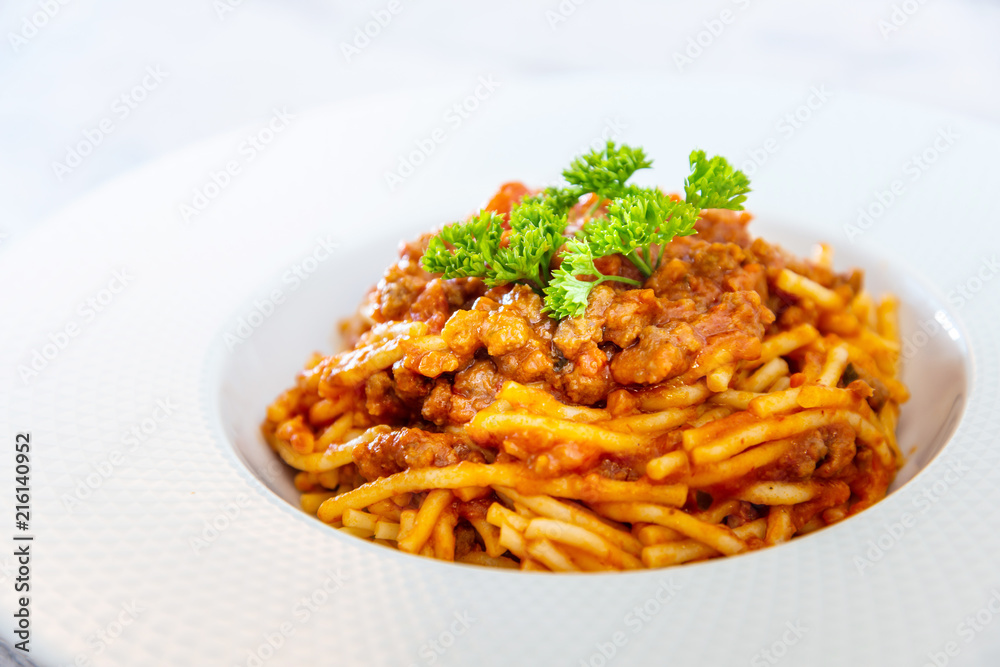 Pasta Bolognese on the table