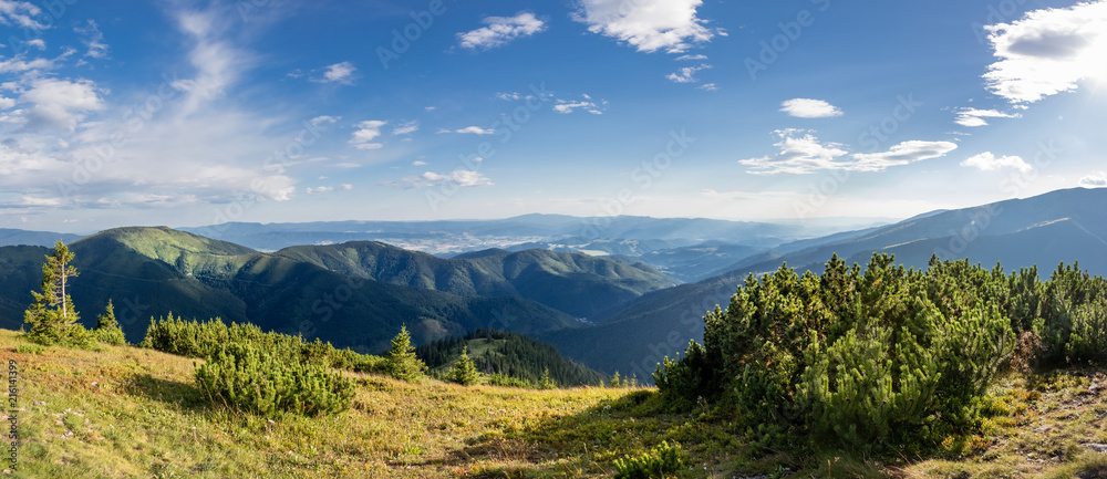 Fototapeta premium Panorama from Low Tatras mountains ridge and blue sky